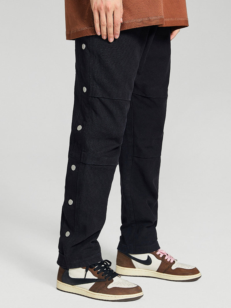 Military buttoned straight loose Fit Pants Black