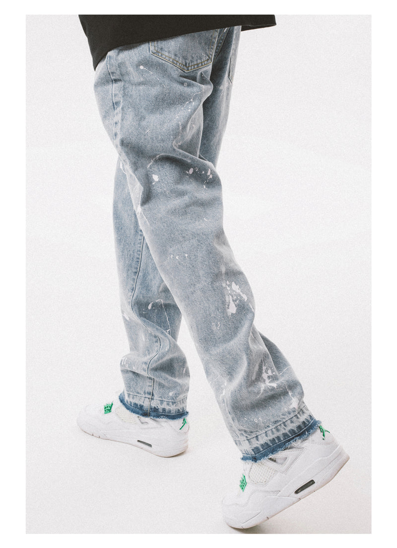 Vintage Rough-edged blue straight-leg Jeans