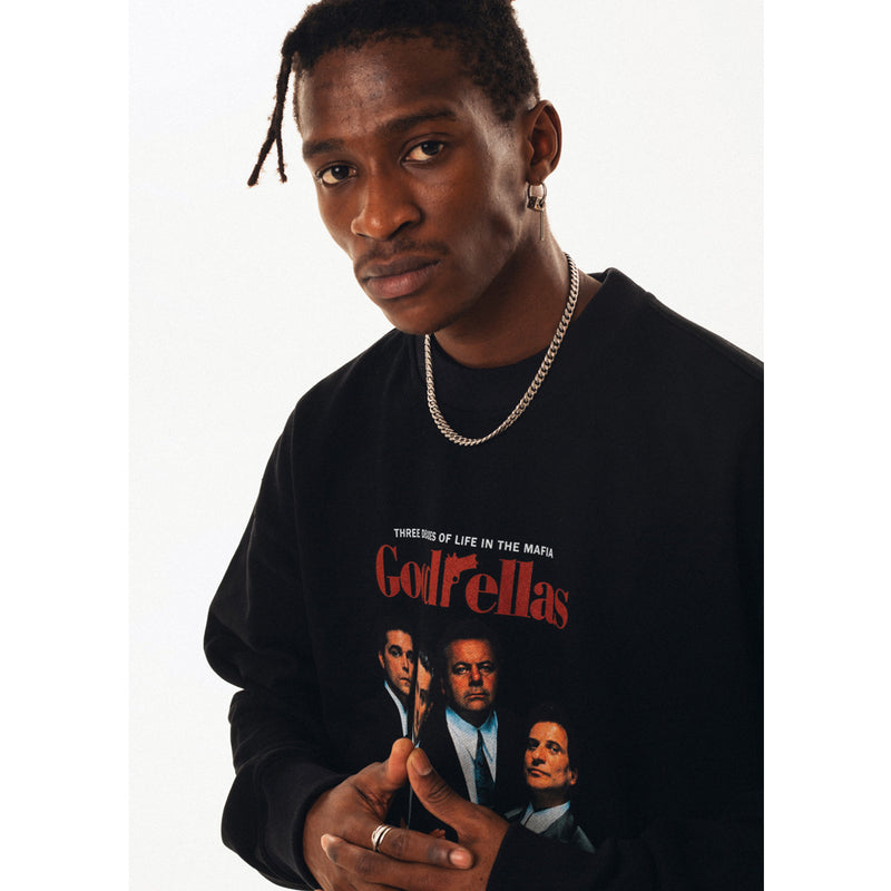 Black Portrait Pullover Crew-neck Sweater