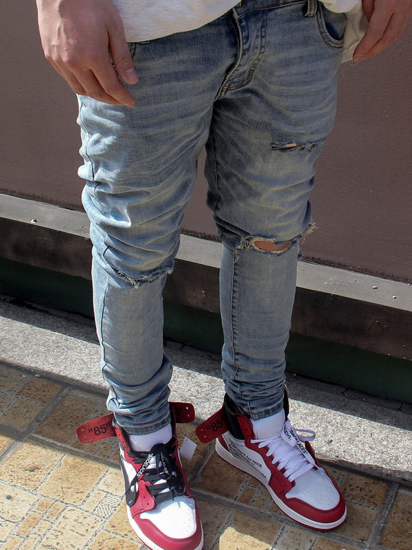 DESTROYED SKINNY WASHED RETRO JEANS
