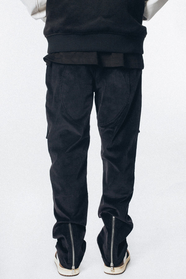 Black corduroy straight zipper pocket Pants