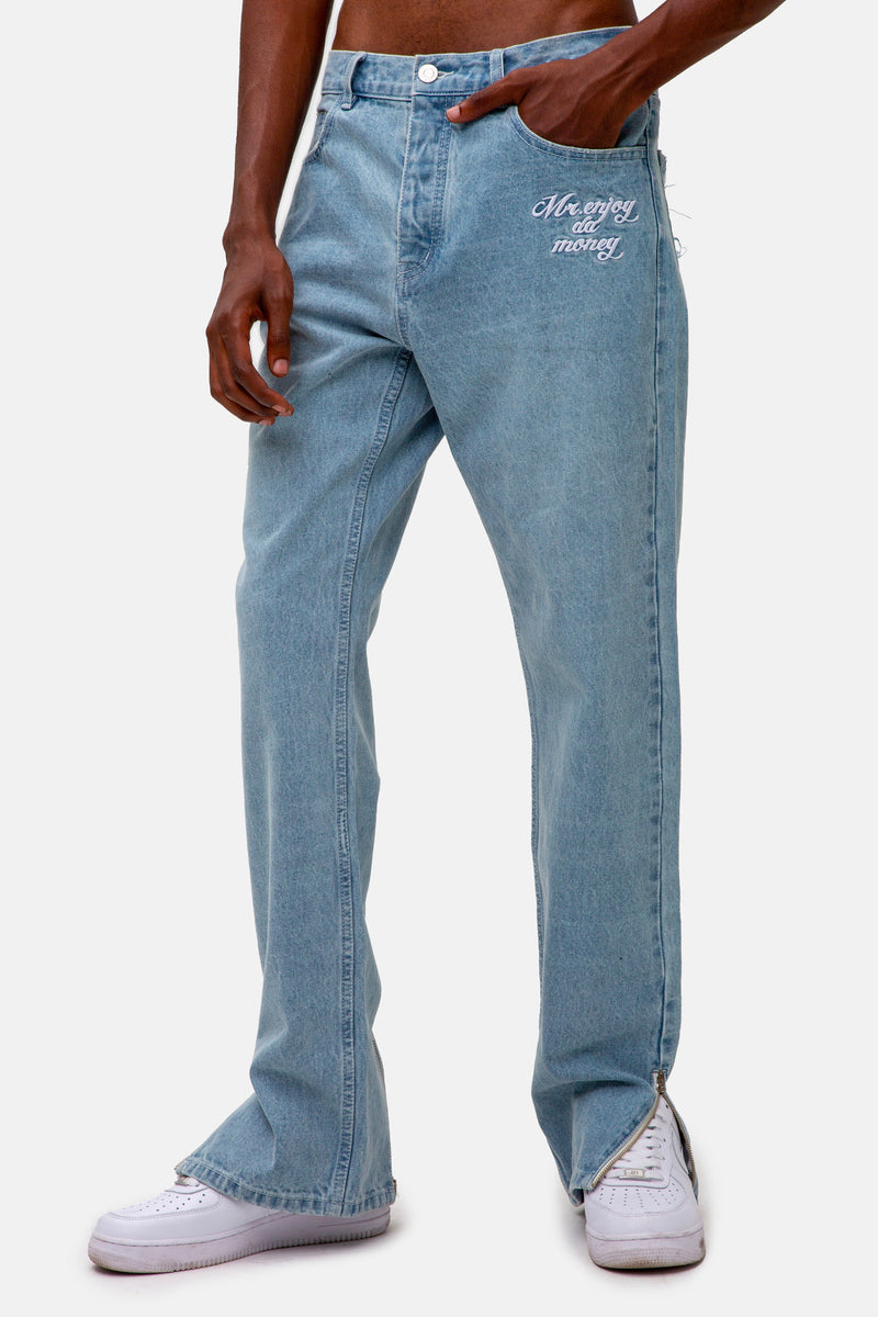 Straight washed split zipper Jeans Pants