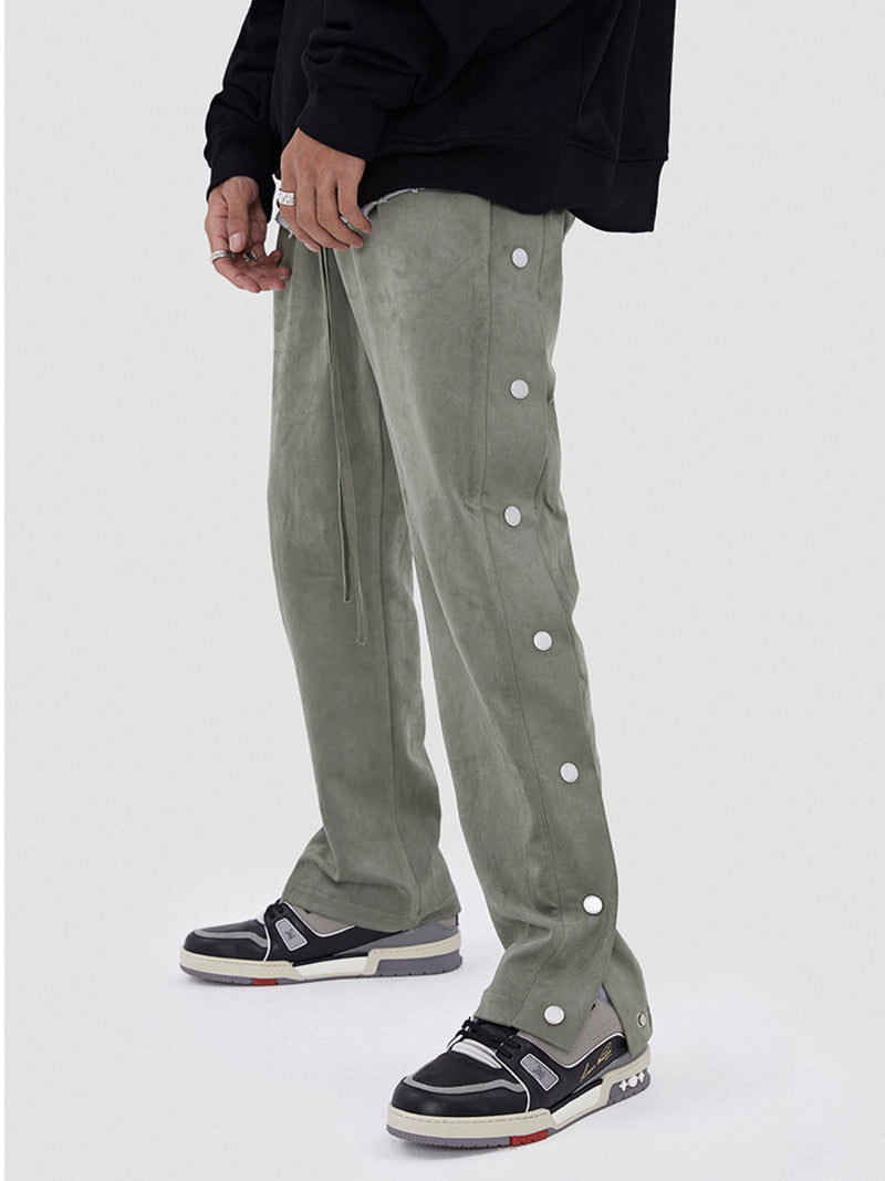 Green Suede Leather-breasted drawstring Pants