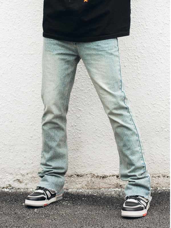 Vintage Washed Frayed Non-Bounce Flare Jeans