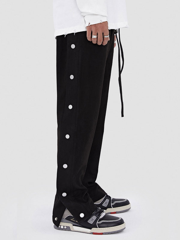 Black Suede Leather-breasted drawstring Pants