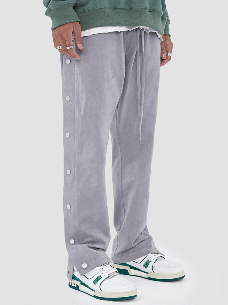 Light gray Suede Leather-breasted drawstring Pants