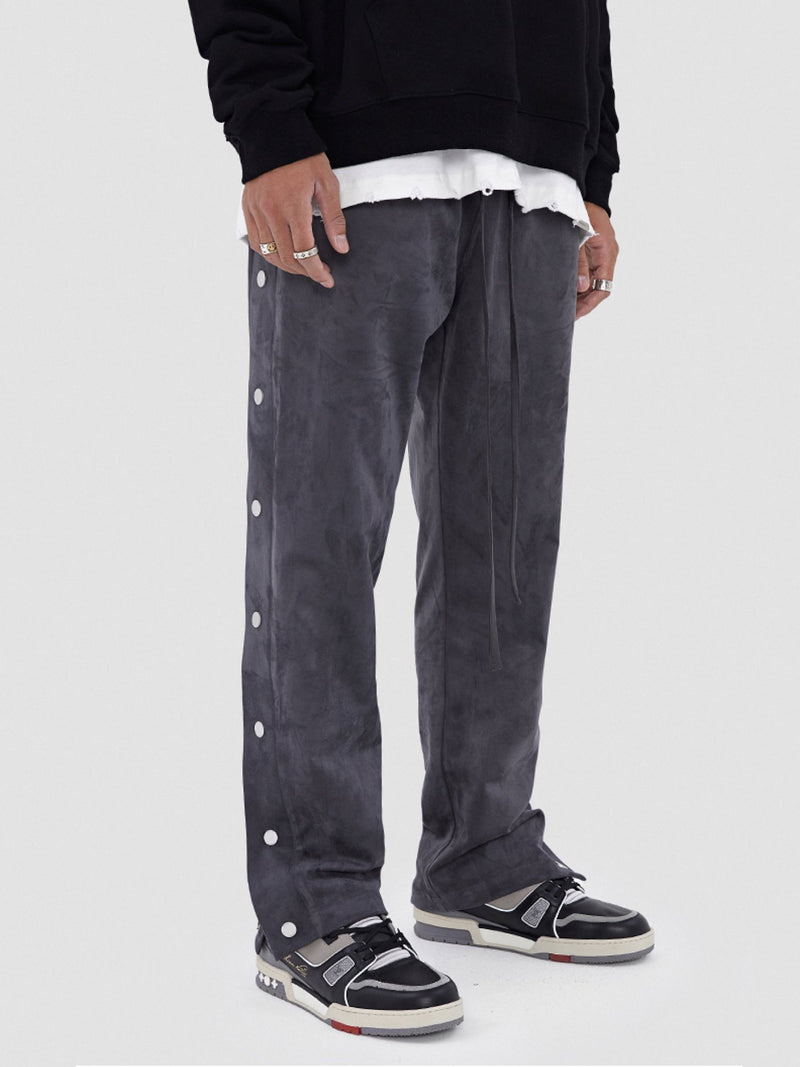 Dark gray Suede Leather-breasted drawstring Pants