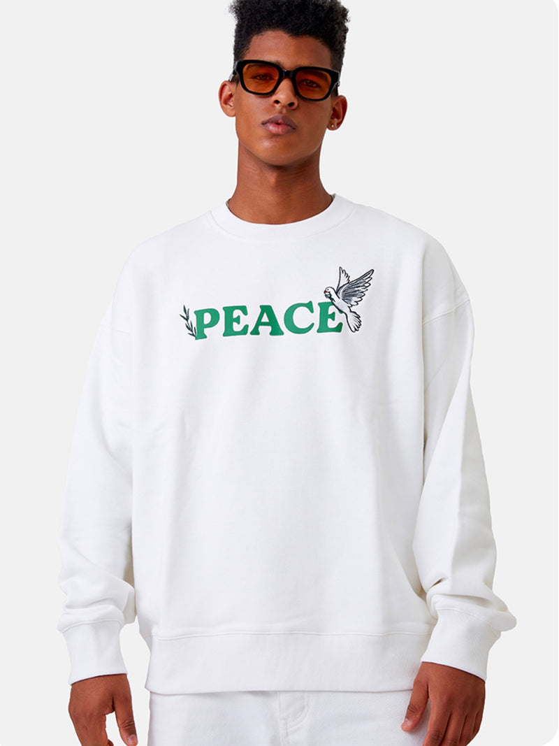 Embroidery peace dove crew neck sweater