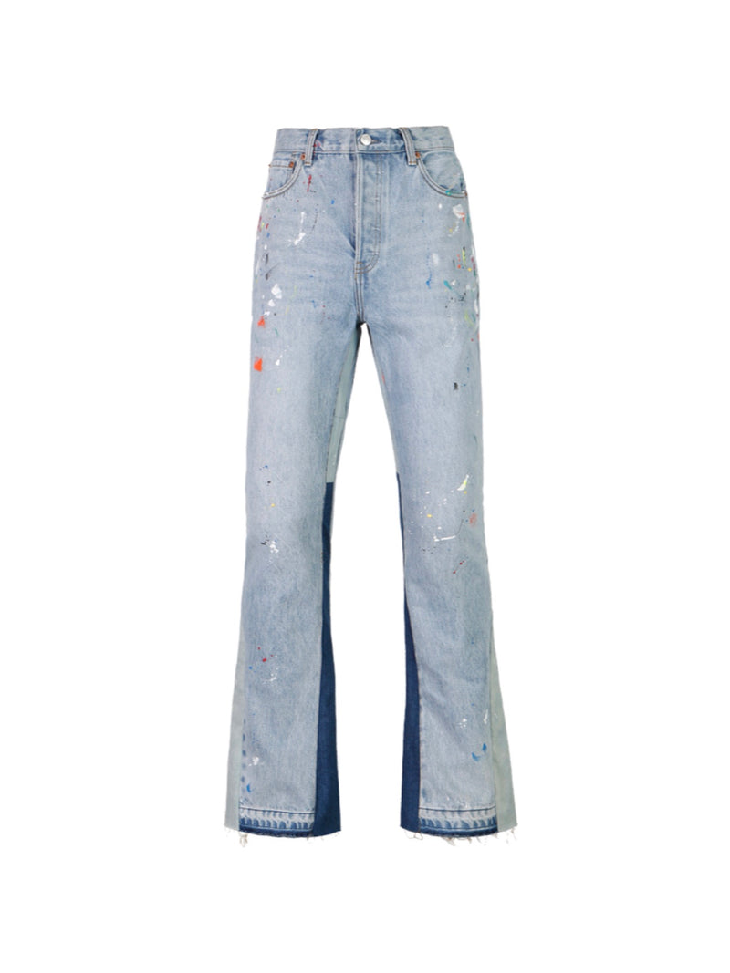 Hand-painted splash-based flare Indigo Denim Pants