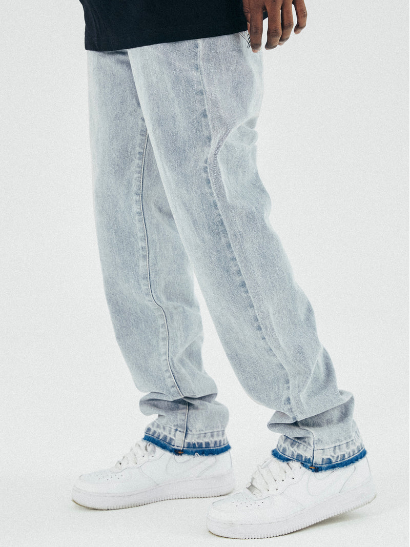 Frayed Edge Embroidered Straight Jeans