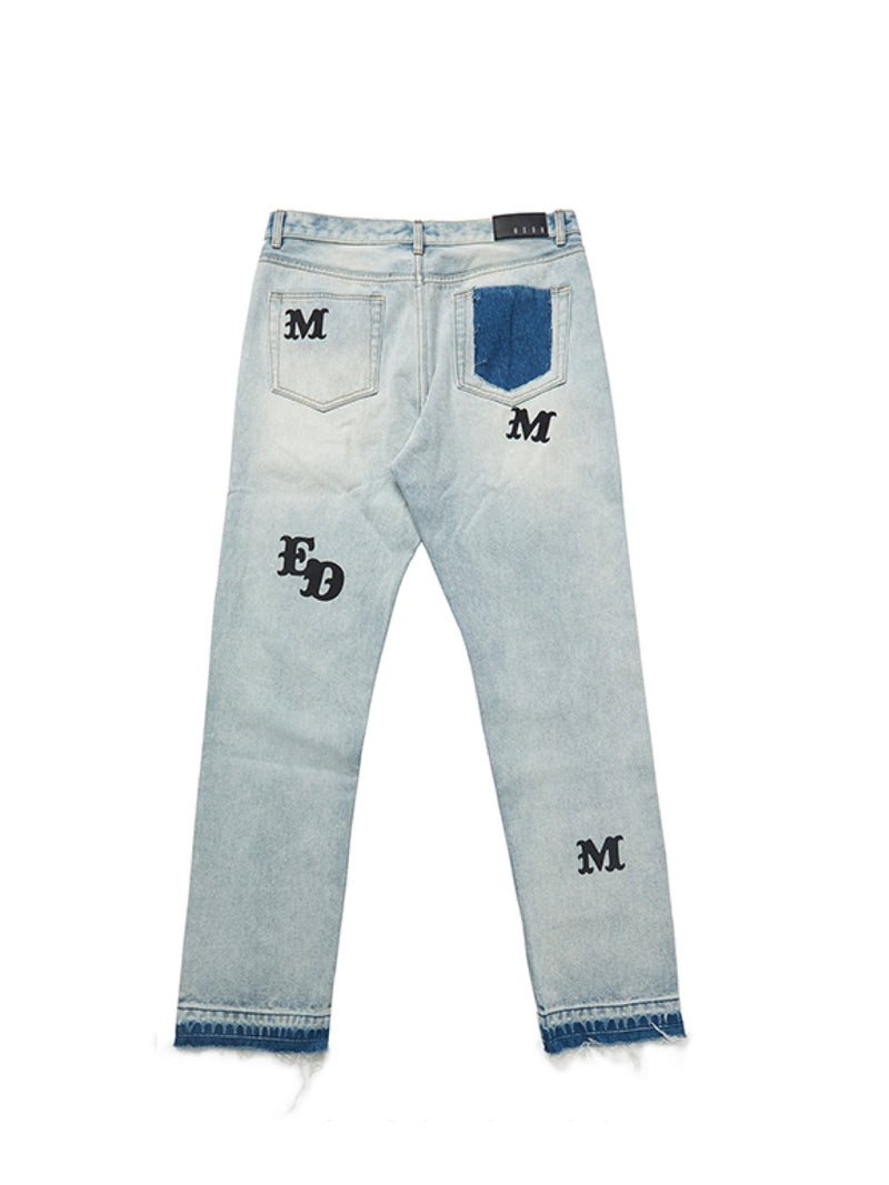 Blue Washed Straight-leg frayed Jeans