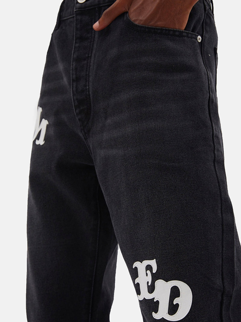 Black Washed Straight-leg frayed Jeans