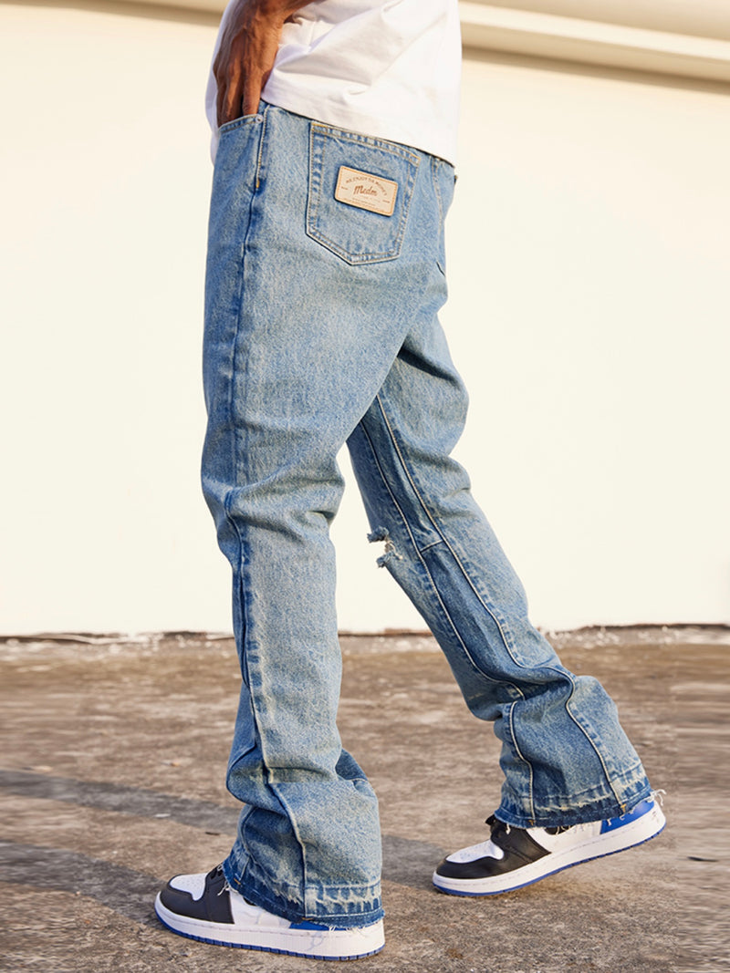 Flared-leg Distressed Jeans stonewashed Distressed Denim