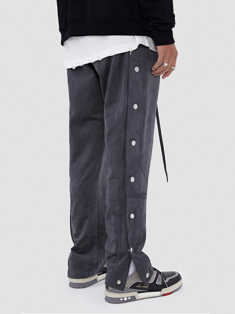 Dark gray Suede Leather-breasted drawstring Pants