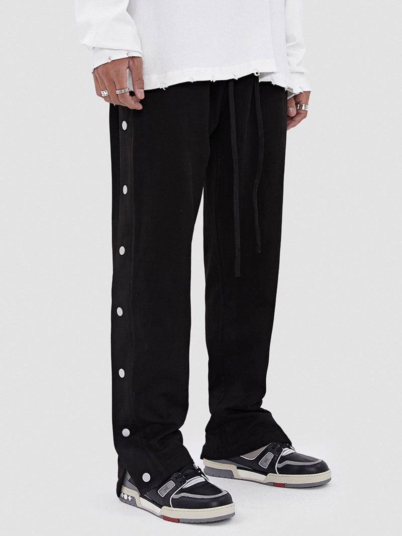 Black Suede Leather-breasted drawstring Pants