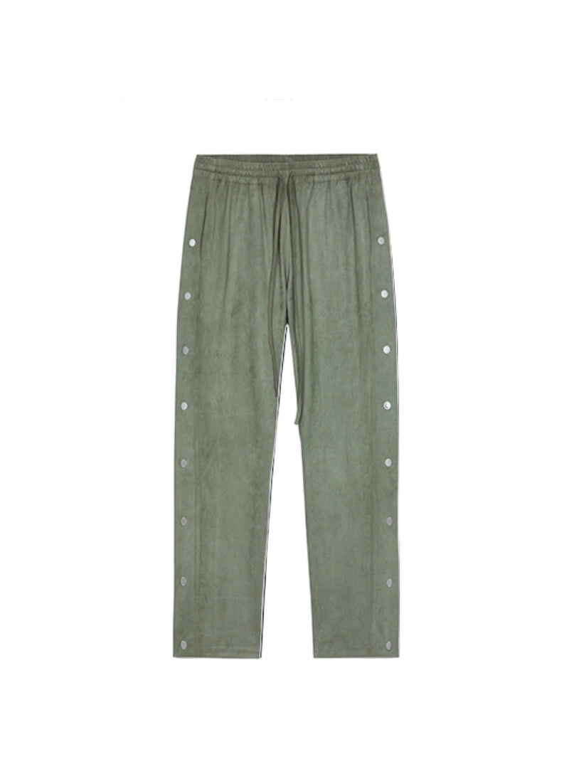 Green Suede Leather-breasted drawstring Pants