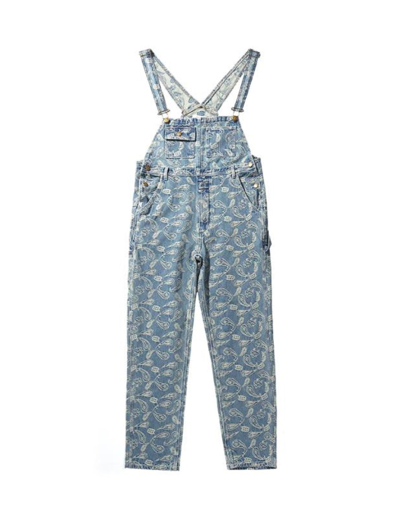 Embroidery Cashew Flower Overall Denim Pants