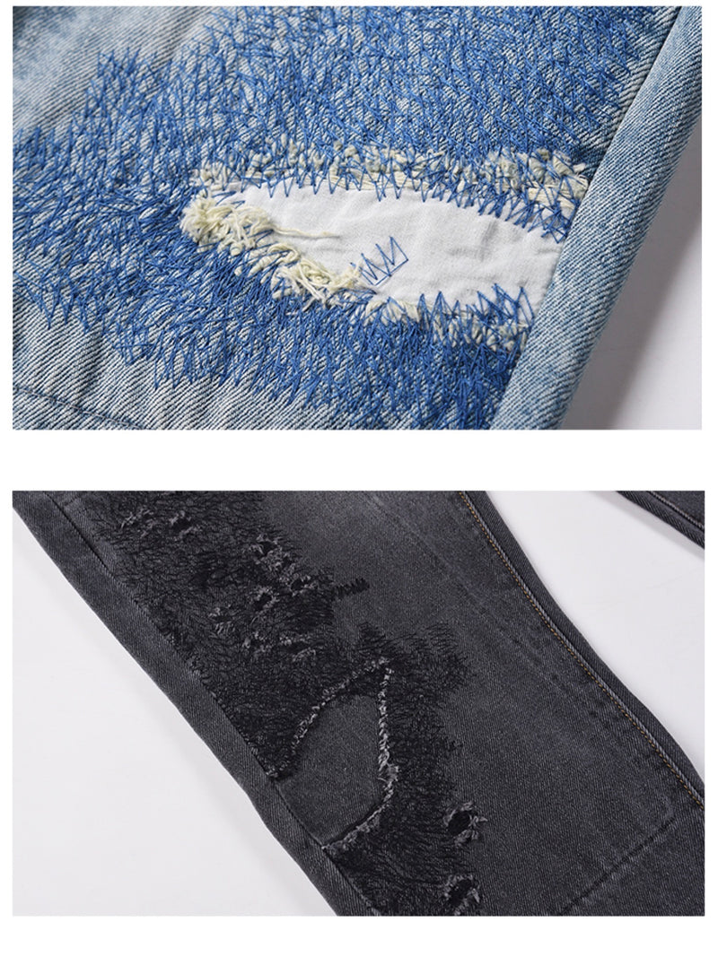 Embroidery Burnt Flower Straight Jeans