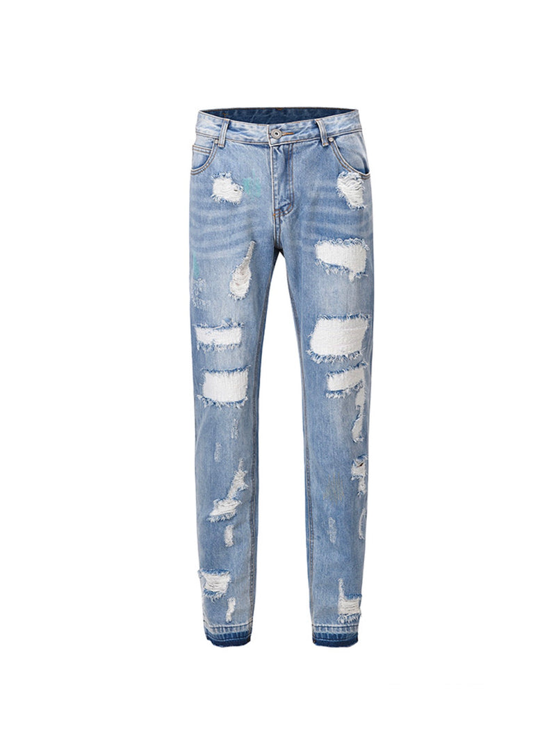 Distressed Patches Straight Jeans